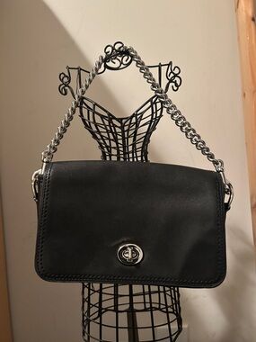 Coach Black Leather Chain-Handle Shoulder Bag